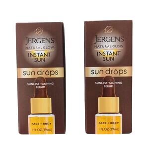Jergens Natural Glow Instant Sun Drops Sunless Tan Serum Face Body 1 oz Lot of 2